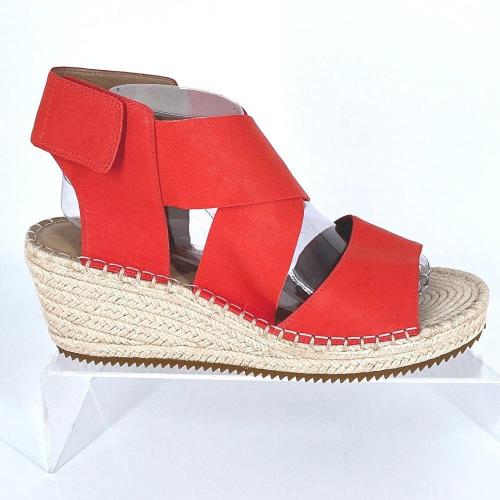 Eileen Fisher Size 10 Red Poppy Willow Leather Espadrille Wedge NEW Sandals $198